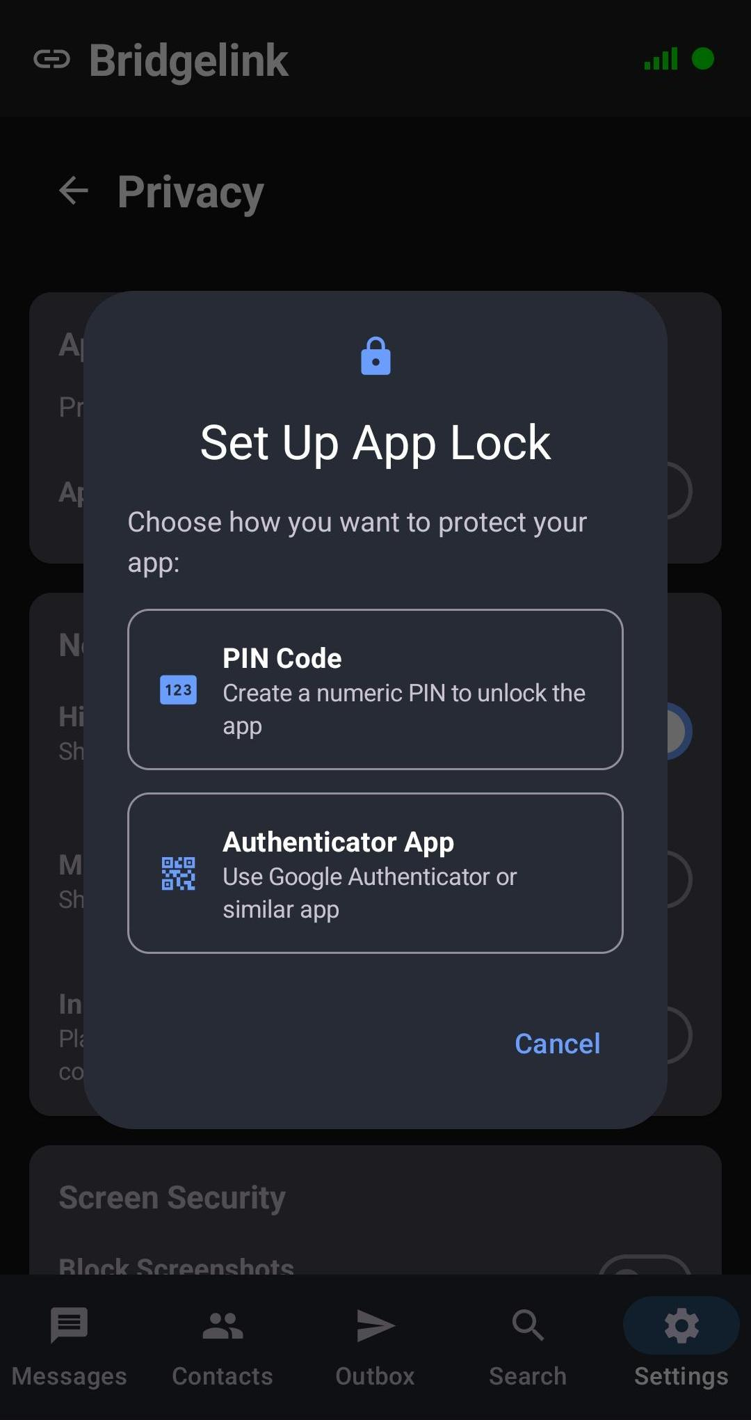 App lock screen - dark mode