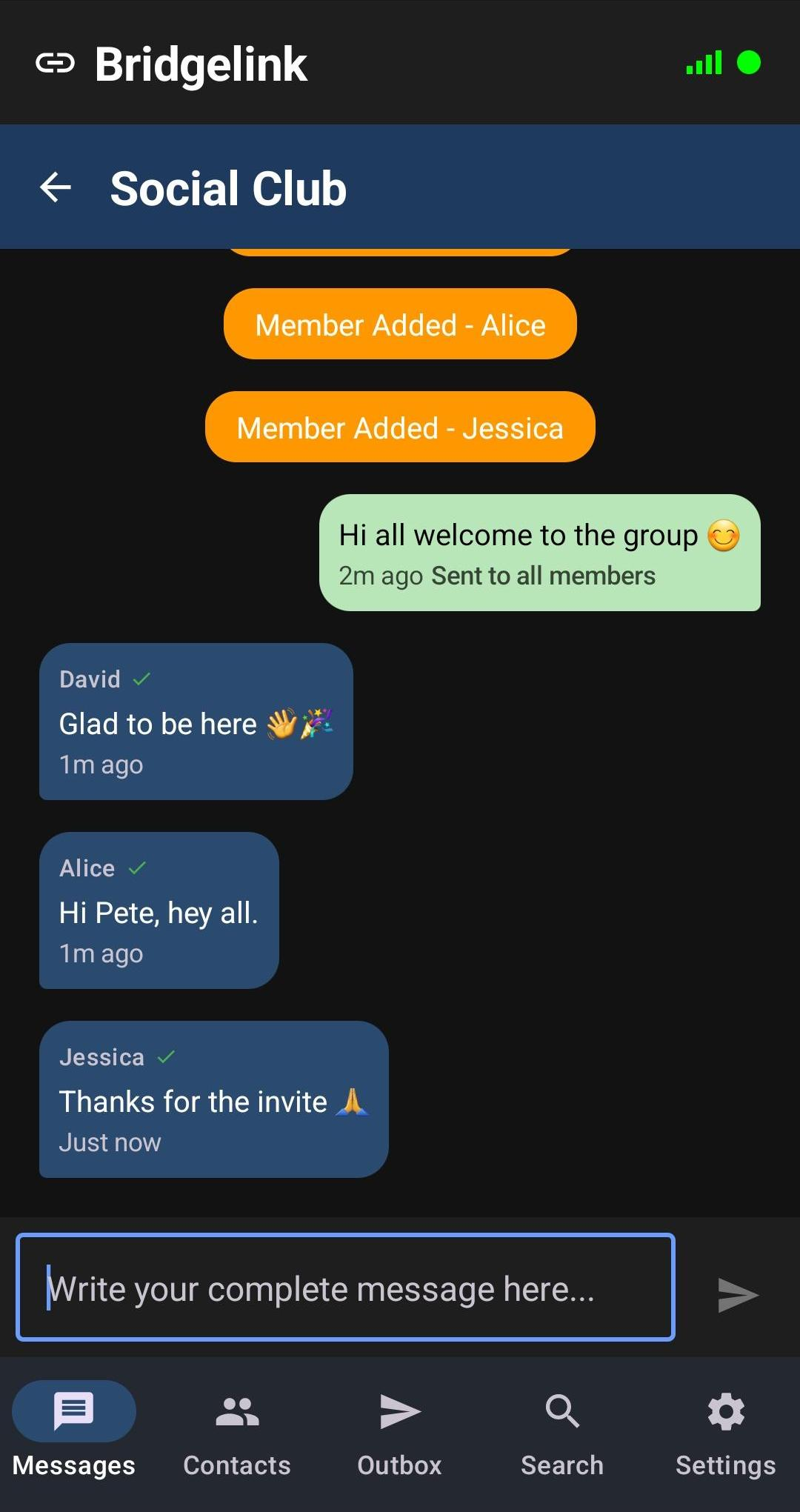 Group chat screen - dark mode