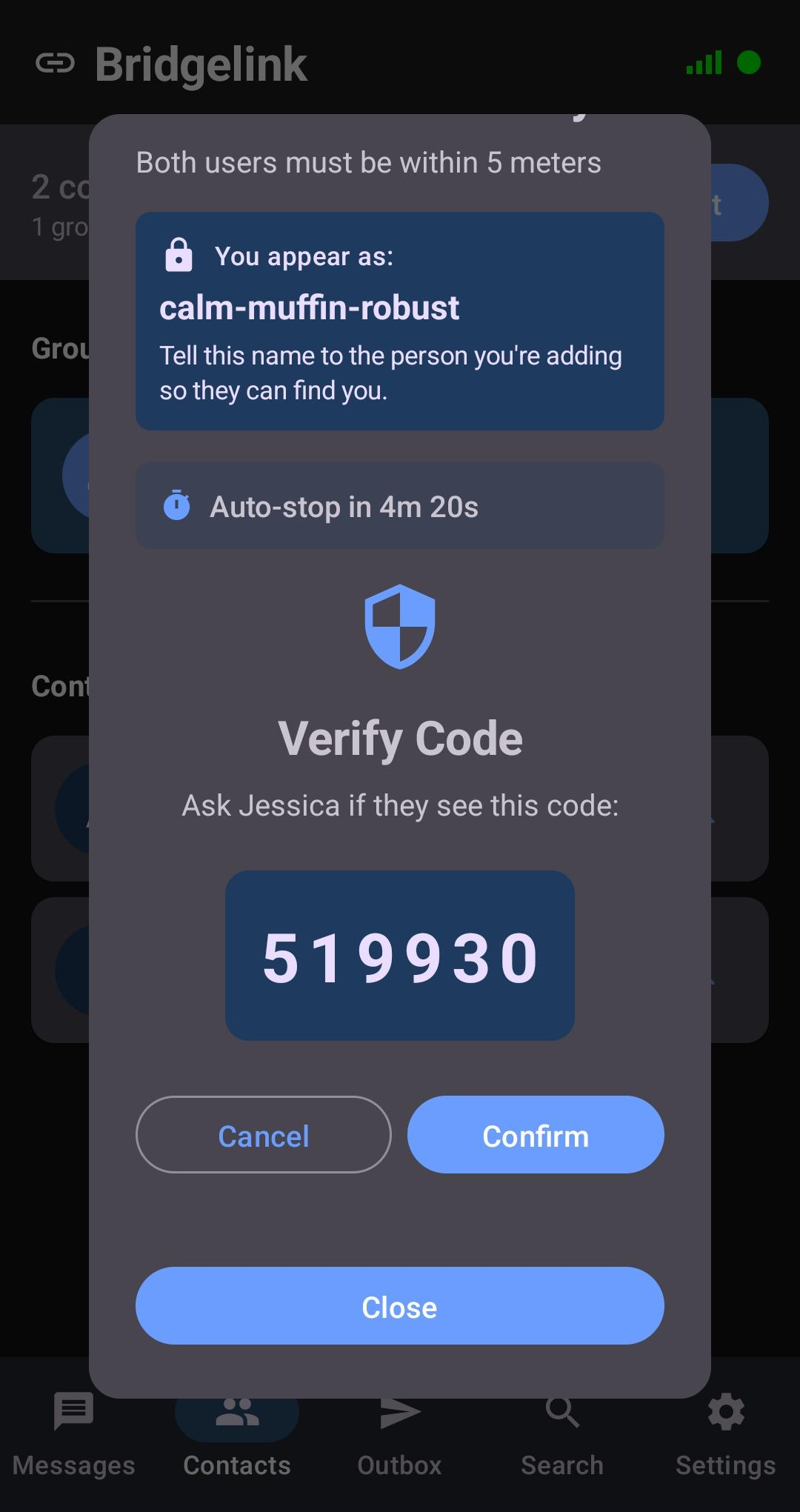 PIN verification screen - dark mode
