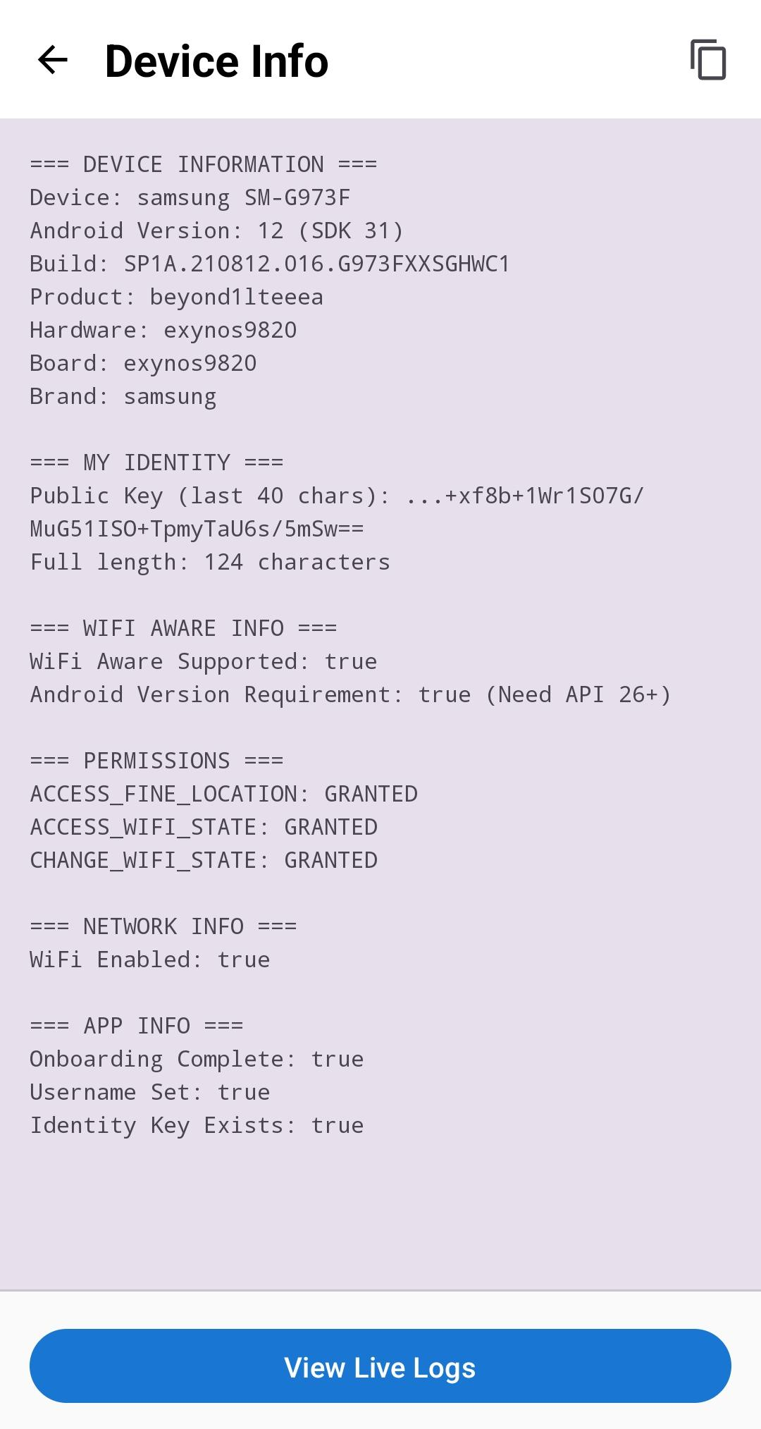 Hardware key storage screen - light mode
